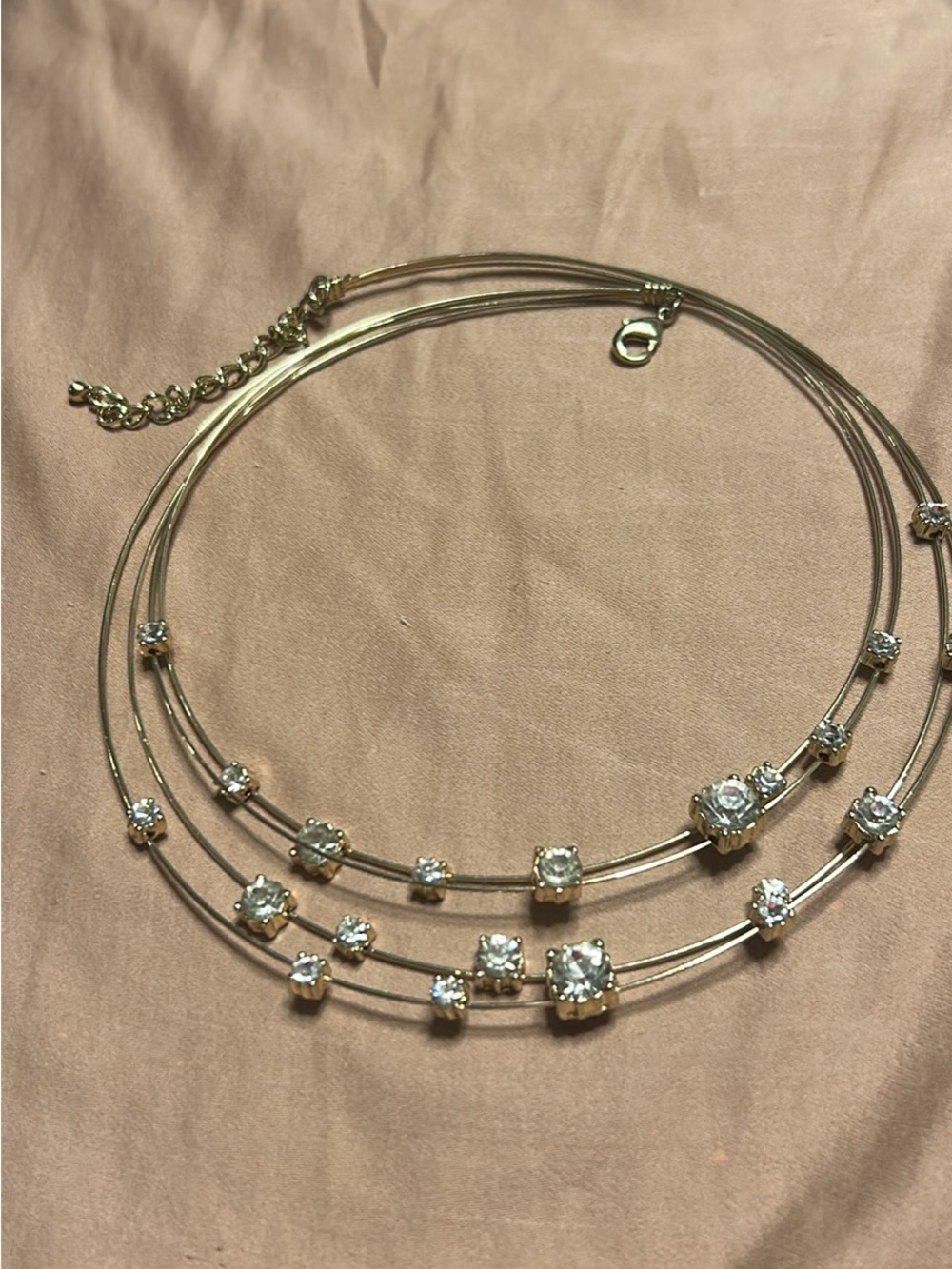 Three-Tier Gold Crystal Choker Necklace - Elegant Multi-Row Sparkle